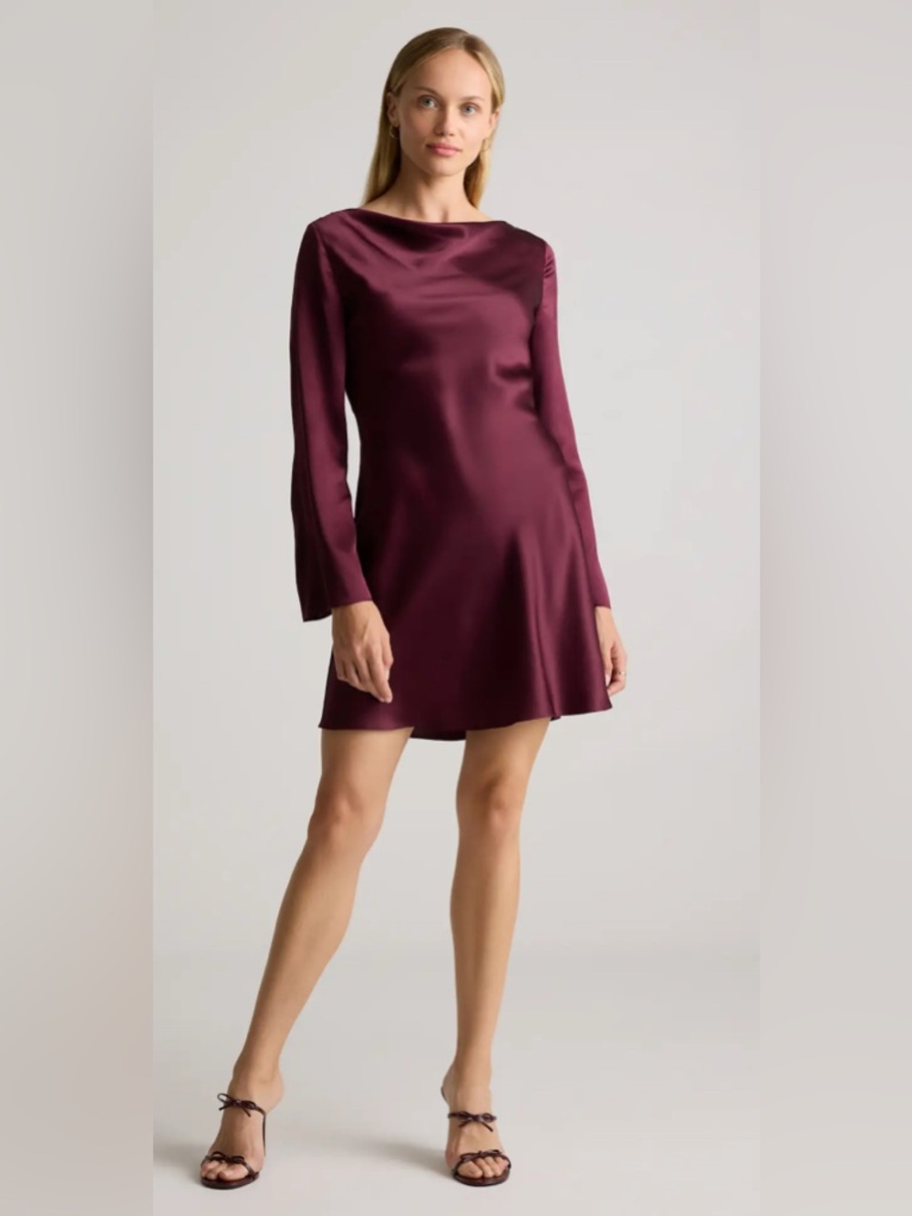 Quince 100% Washable Silk Long Sleeve Mini Dress Wine Red Size S - Picture 2 of 5